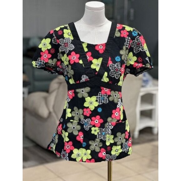 Womens Mixed Match Nurse Scrub Set. Size Small. Bold Floral Design. Shirt  Pants - Picture 1 of 7